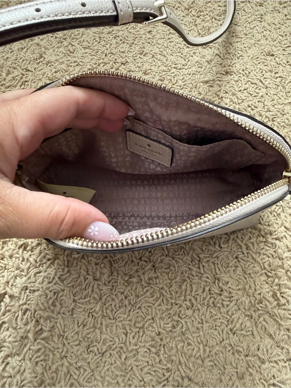kate spade pebble leather dome crossbody in light taupe